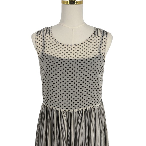 Madewell Womens Maxi Dress 2 Cream Black Semi Sheer Mixed Print Boho Peasant - Picture 2 of 10